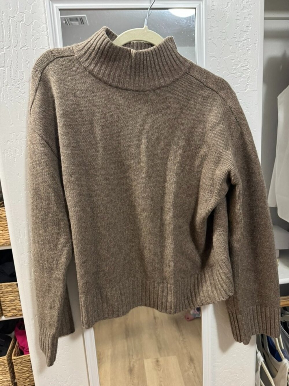 Sézane Lauren Jumper Yak Wool Turtleneck Oversized Sweater Taupe Size L